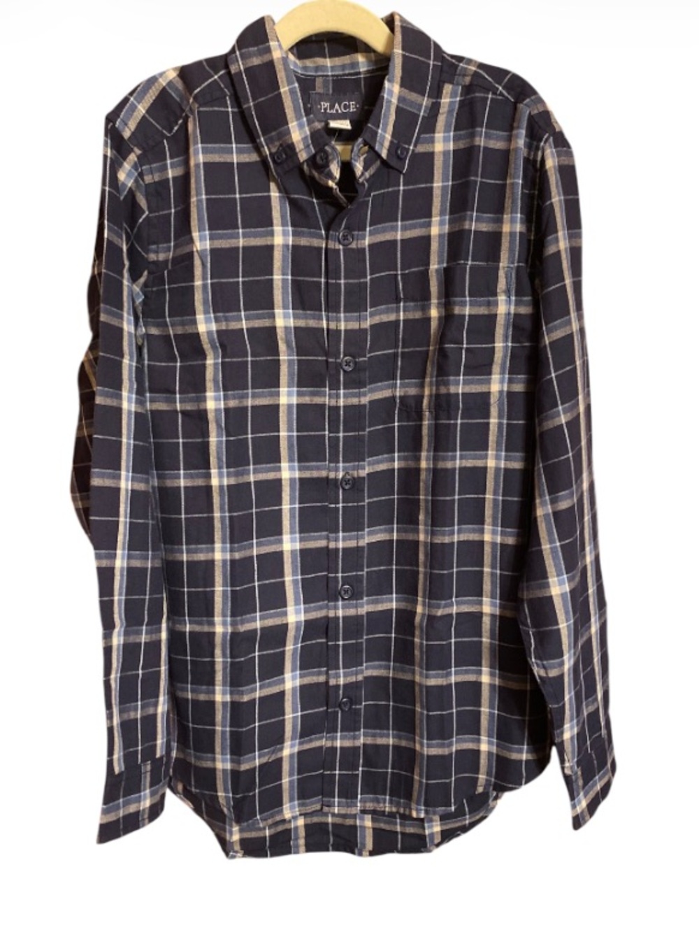 The Children's Place Boys' Navy Plaid Button-Down Shirt NWT Size XL (14)